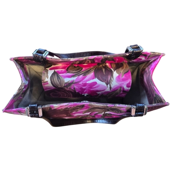 Kate Spade Sam Winter Floral Pink Rose Brown Fabric Satchel Shoulder Bag - Picture 10 of 16